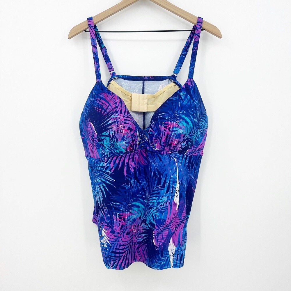 Swimsuits For All Tankini Top Size 46C Sweetheart Neck Underwire Palm Print
